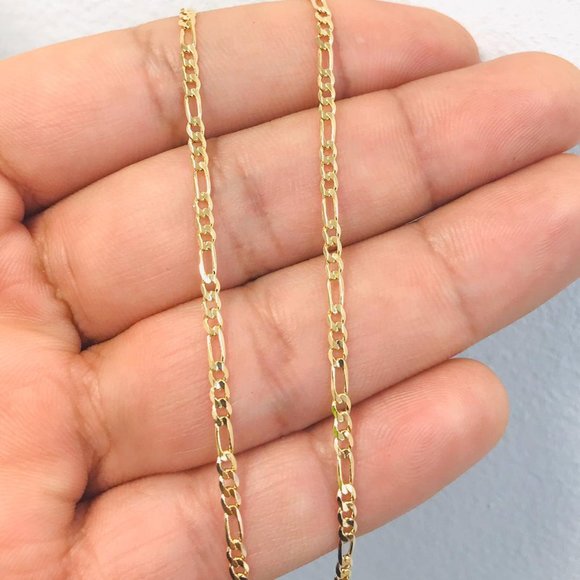 💎Figaro Link Chain Necklace 20" for Women Gold F - Picture 1 of 4